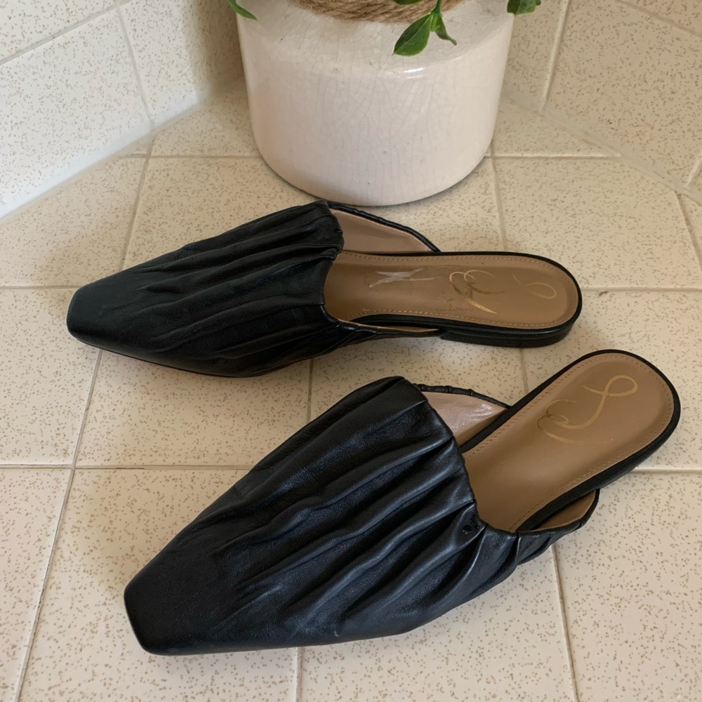 Sam Edelman Black Leather Ruched Mule Slides - Picture 2 of 5